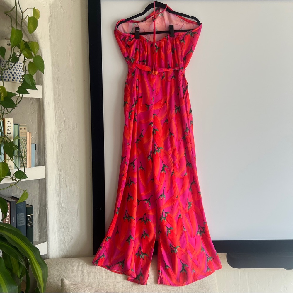 FARM Rio x Anthropologie Chili Pepper Halter Jumpsuit Size Small NWT in Pink Red - Picture 13 of 16